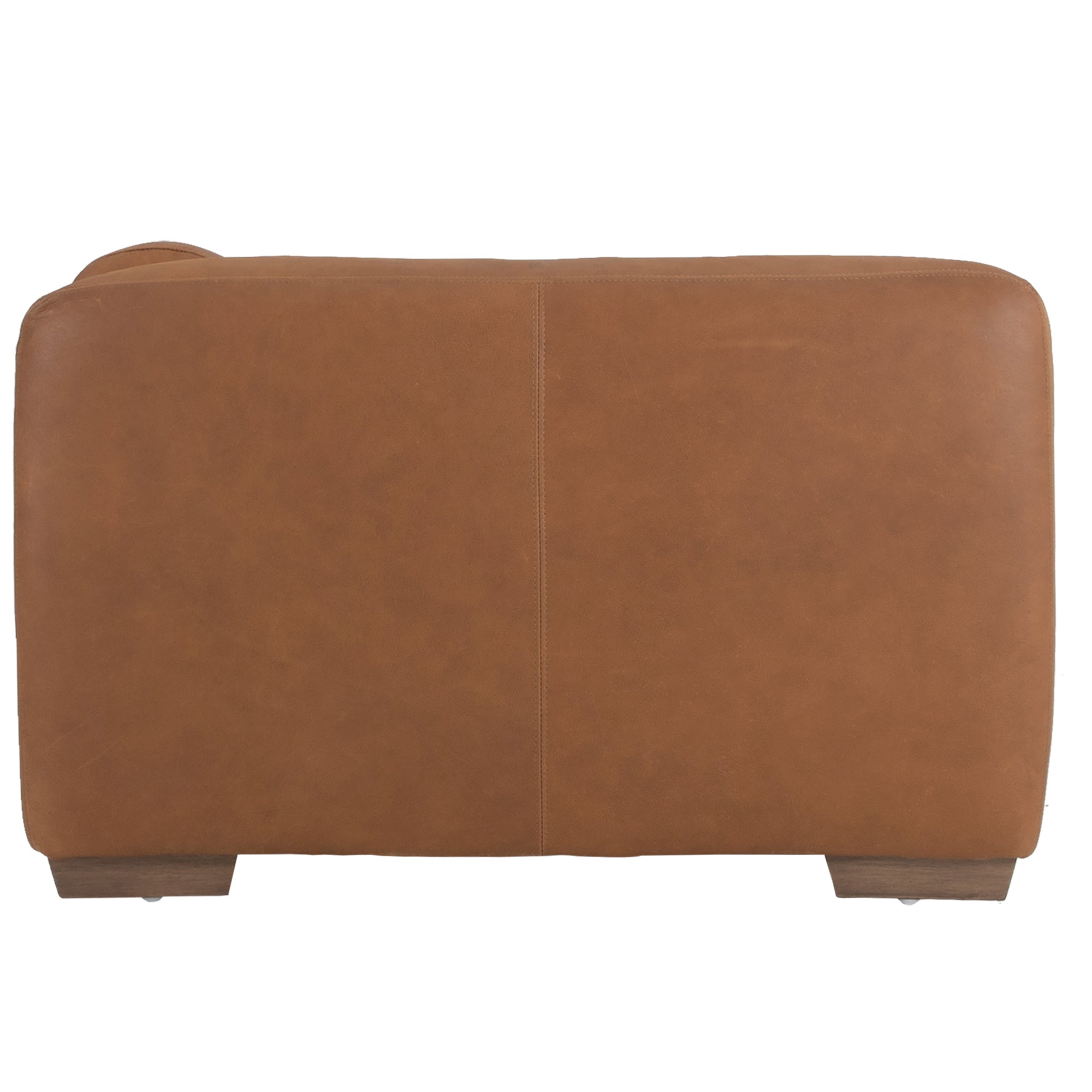 Modern leather upholstered sofa with soft, rounded cushions and light wooden legs