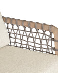 Modern rope sofa with natural wood frame and natural cushions, featuring woven rope detailing for a contemporary and stylish look.
