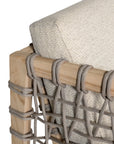 Modern rope sofa with natural wood frame and natural cushions, featuring woven rope detailing for a contemporary and stylish look.