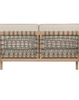 Modern rope sofa with natural wood frame and natural cushions, featuring woven rope detailing for a contemporary and stylish look.