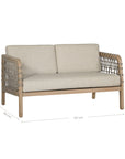 Modern rope sofa with natural wood frame and natural cushions, featuring woven rope detailing for a contemporary and stylish look.