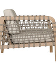 Modern rope sofa with natural wood frame and natural cushions, featuring woven rope detailing for a contemporary and stylish look.