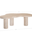 Zuburu coffee table in dune hydro dipped finish with organic shaped top and three cylindrical pedestal legs.