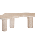 Zuburu coffee table in dune hydro dipped finish with organic shaped top and three cylindrical pedestal legs.
