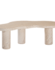 Zuburu coffee table in dune hydro dipped finish with organic shaped top and three cylindrical pedestal legs.