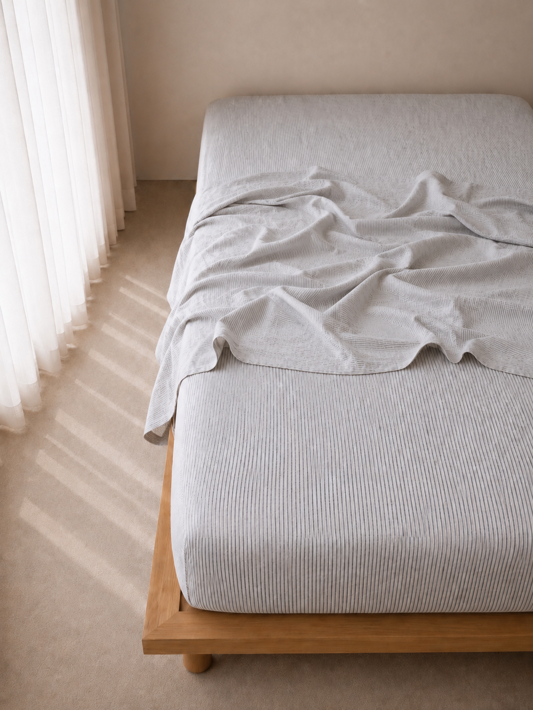 SOL Linen Ink Pinstripe Linen Fitted Sheet - KULALA Living