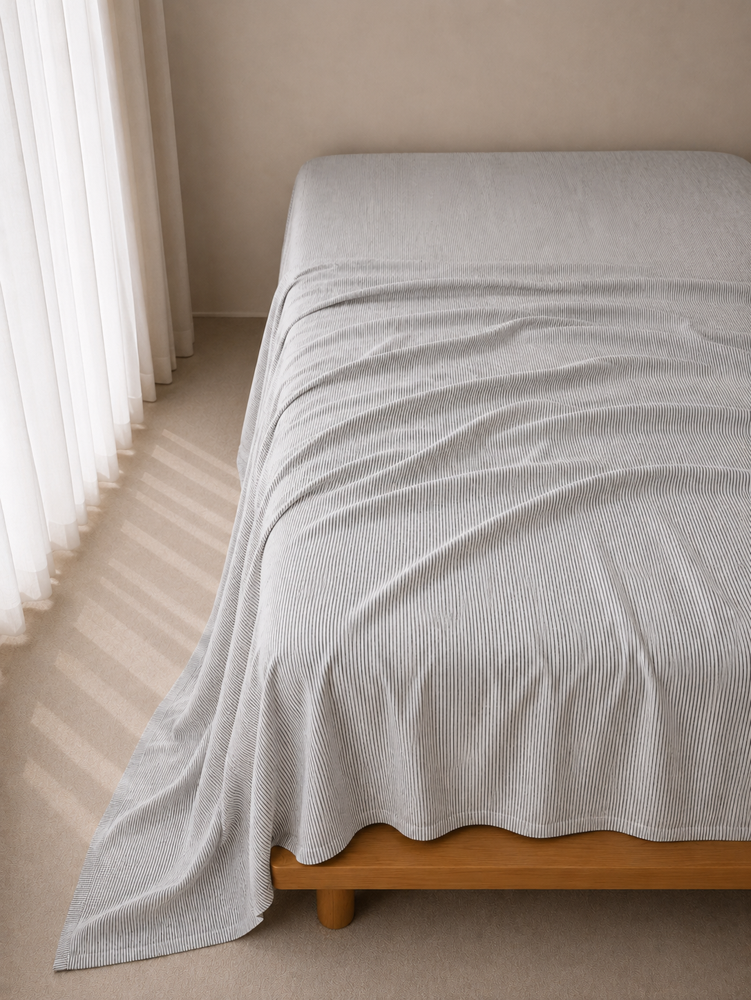 SOL Linen Ink Pinstripe Linen Flat Sheet - KULALA Living