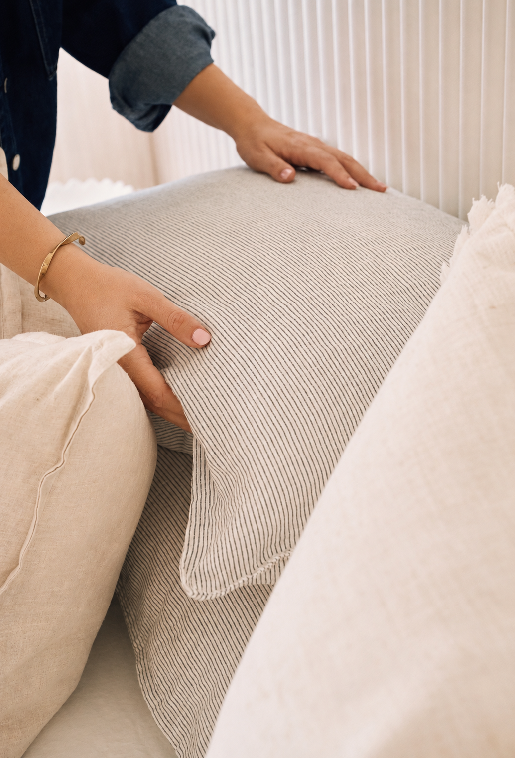 SOL Linen Ink Pinstripe Linen Pillowcases Set of Two - KULALA Living