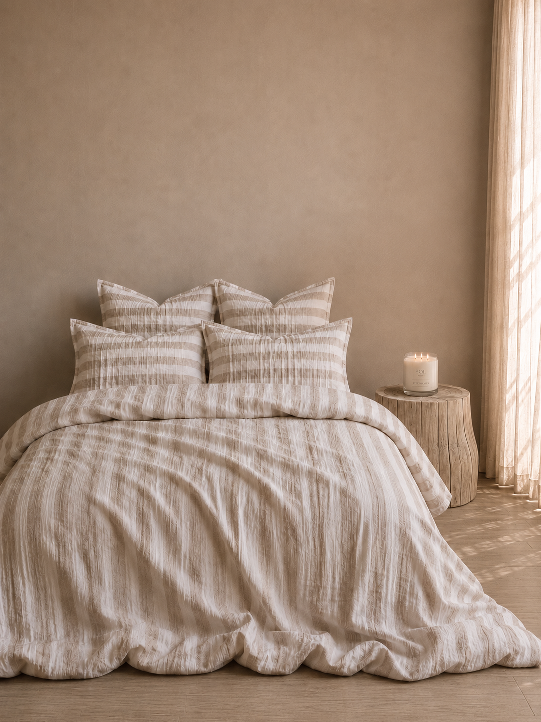 SOL Linen Noemi Linen Duvet Cover in a cozy bedroom setting, showcasing its soft, textured linen fabric and elegant design.