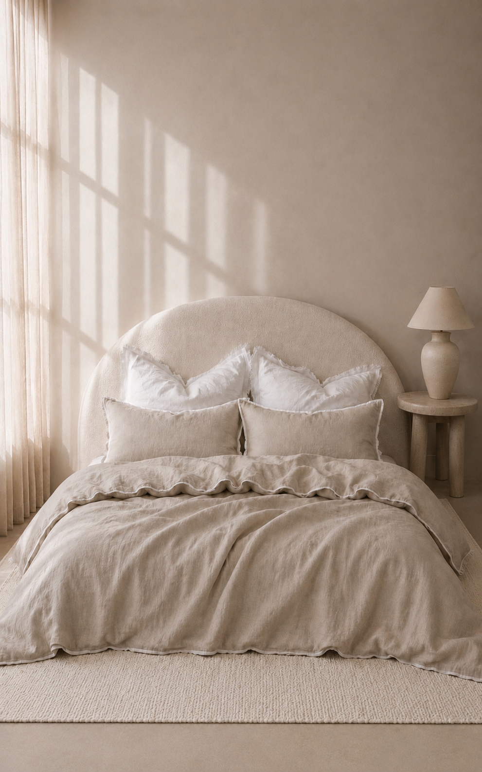 SOL Linen Rowie Piped Linen Duvet Cover in a cozy bedroom setting with natural light, showcasing its soft linen fabric and piped edges.