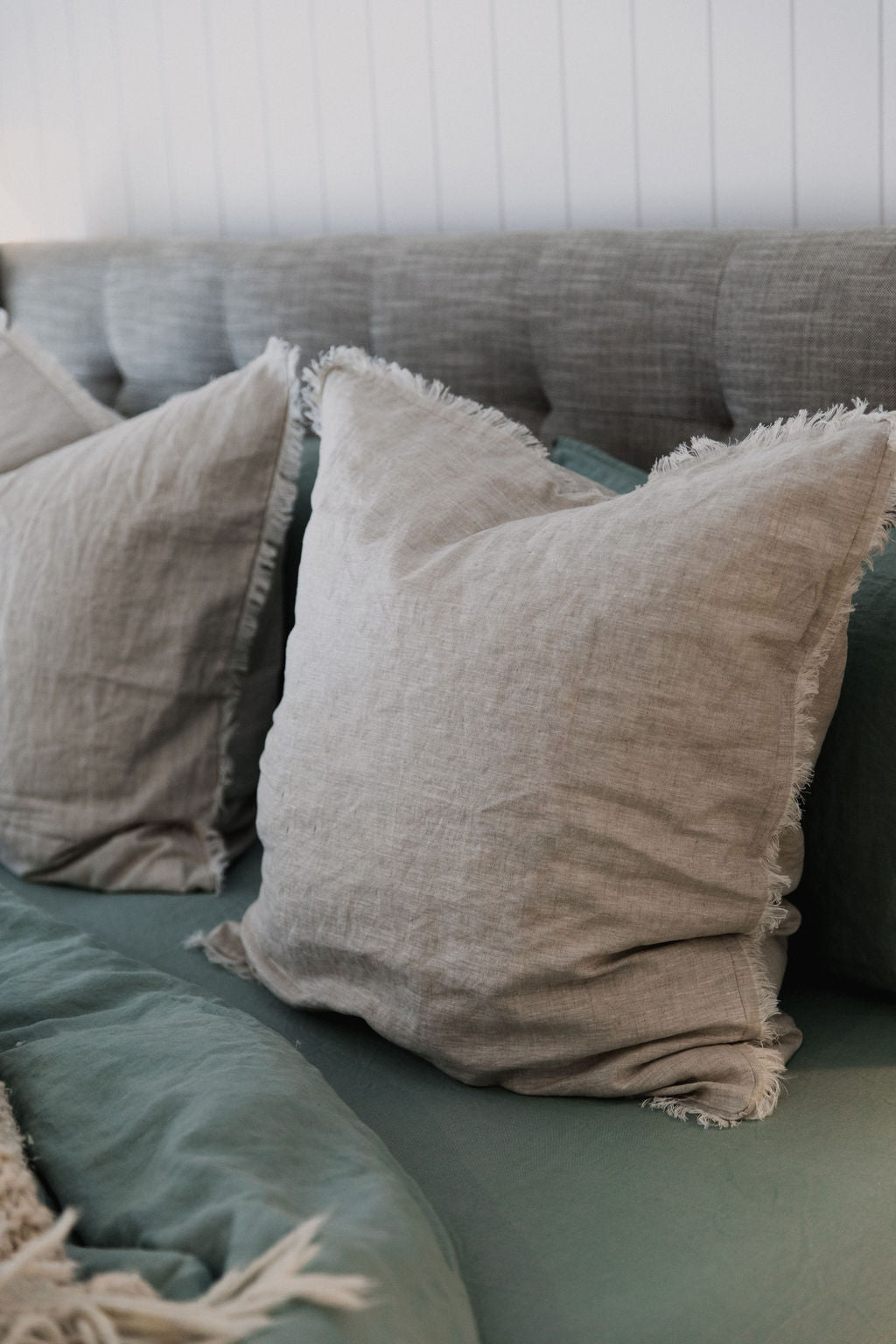 “Sable” Frayed Linen European Pillowcases - KULALA Living